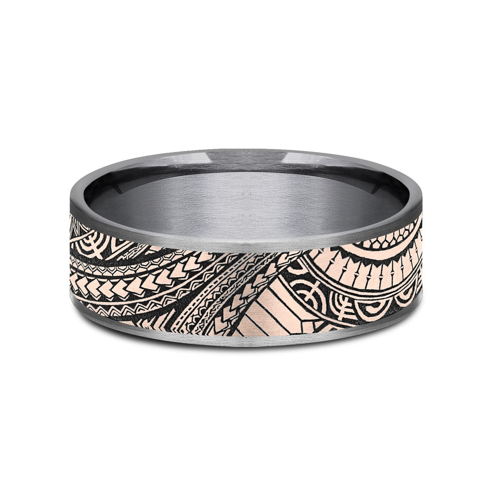 The Polynesian Men's Wedding Band in Grey Tantalum and 14K Rose Gold - 7.5mm Width by Ammara Stone