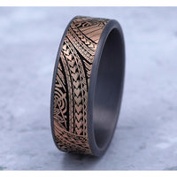 The Polynesian Men's Wedding Band in Grey Tantalum and 14K Rose Gold - 7.5mm Width by Ammara Stone