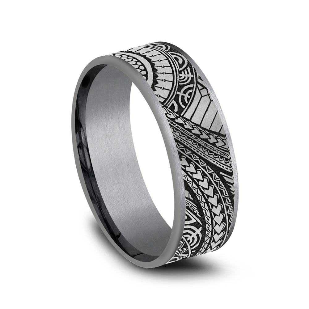 The Polynesian Men's Wedding Band in Grey Tantalum and Grey-Black Titanium - 7.5mm Width by Tantalum