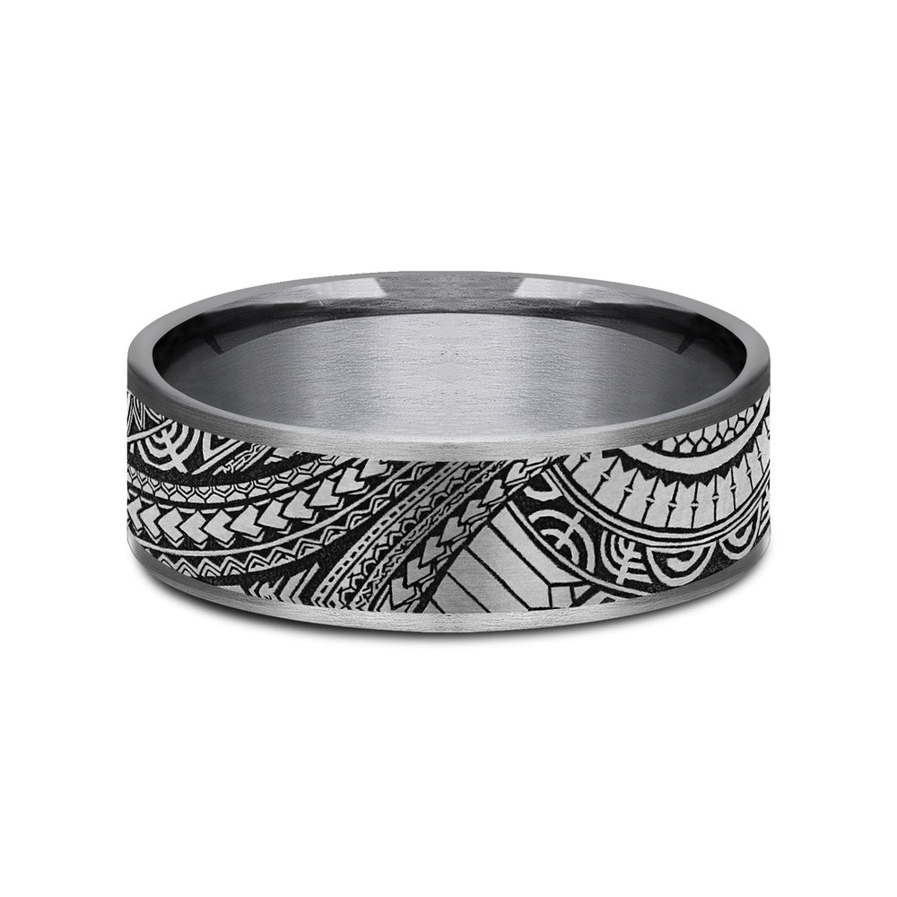 The Polynesian Men's Wedding Band in Grey Tantalum and Grey-Black Titanium - 7.5mm Width by Tantalum