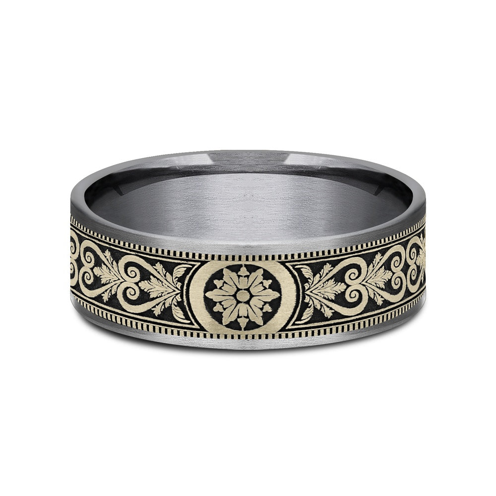 The Portal Men's Wedding Band in Grey Tantalum and 14K Yellow Gold - 7.5mm Width by Ammara Stone