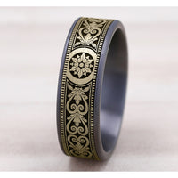 The Portal Men's Wedding Band in Grey Tantalum and 14K Yellow Gold - 7.5mm Width by Ammara Stone