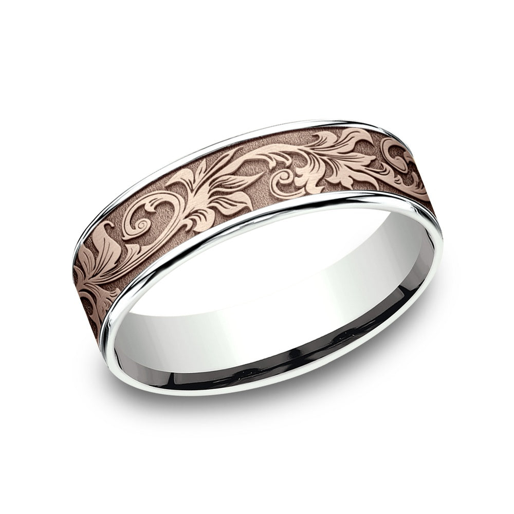 The Prince Men's Wedding Band in 14K White and Rose Gold - 6.5mm Width by Benchmark