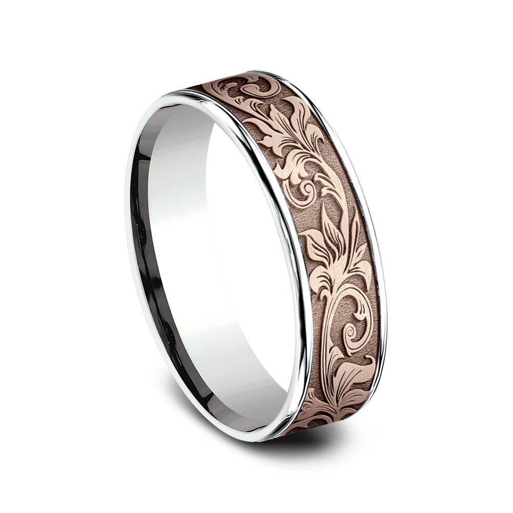 The Prince Men's Wedding Band in 14K White and Rose Gold - 6.5mm Width by Benchmark