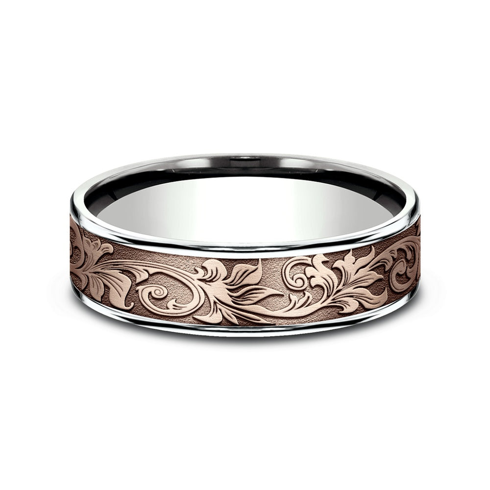 The Prince Men's Wedding Band in 14K White and Rose Gold - 6.5mm Width by Benchmark