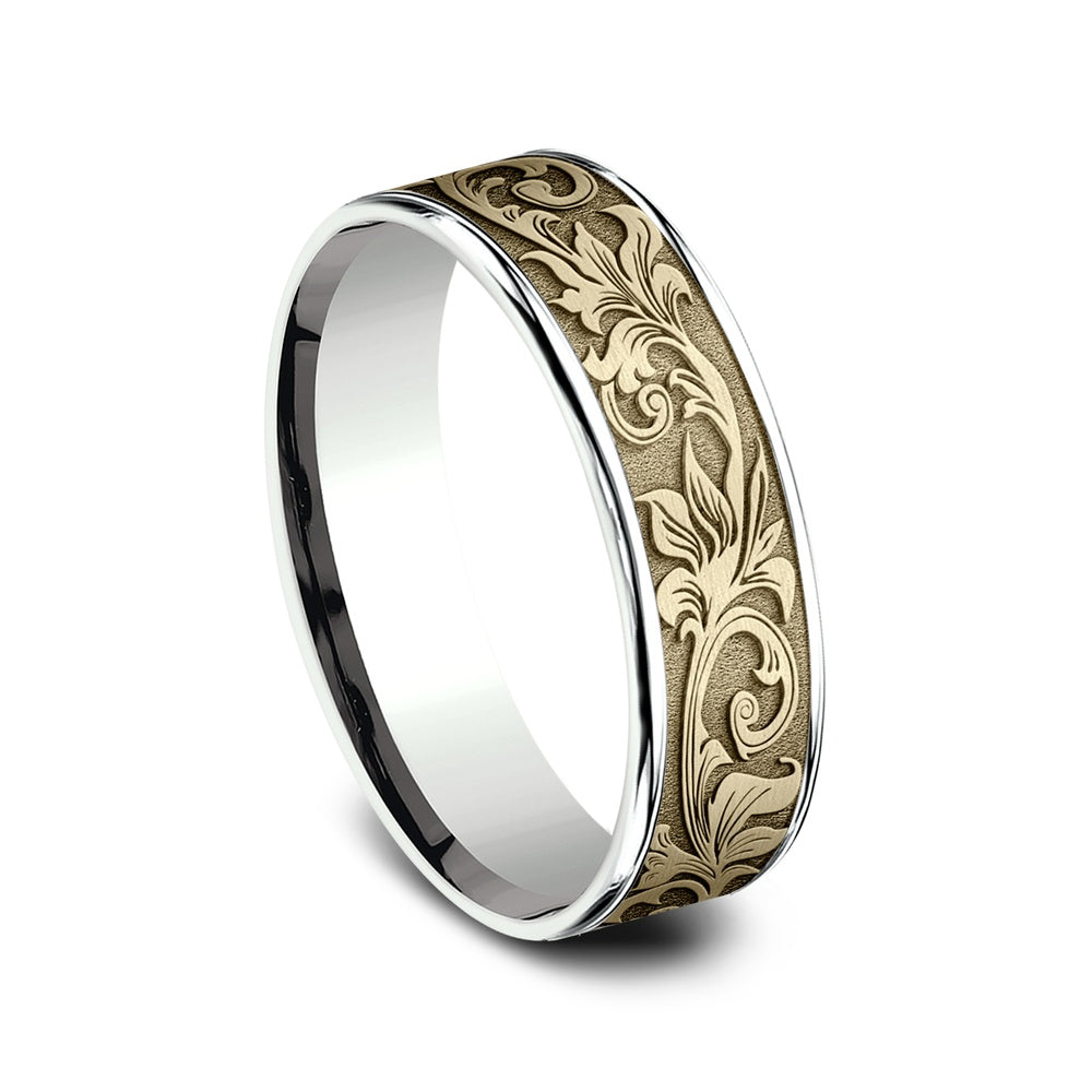 The Prince Men's Wedding Band in 14K White and Yellow Gold - 6.5mm Width by Benchmark