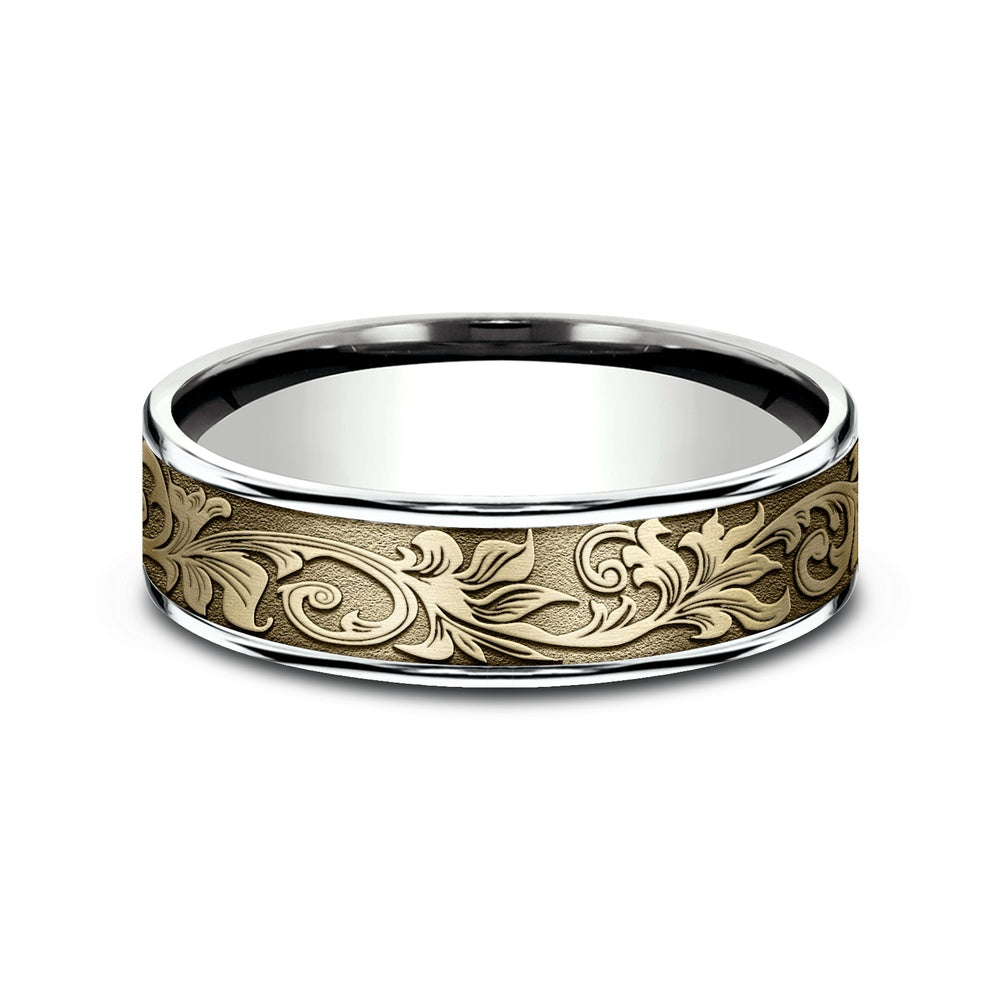 The Prince Men's Wedding Band in 14K White and Yellow Gold - 6.5mm Width by Benchmark