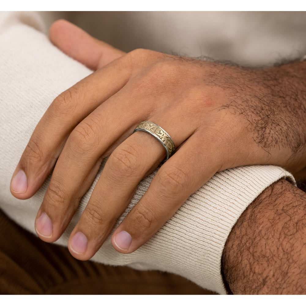 The Prince Men's Wedding Band in 14K White and Yellow Gold - 6.5mm Width by Benchmark