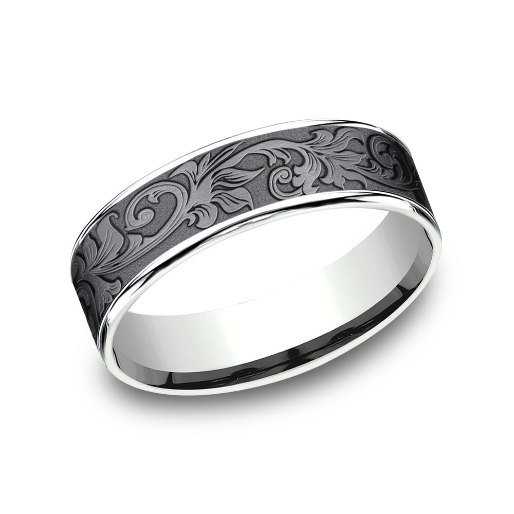 The Prince Men's Wedding Band in 14K White Gold and Tantalum - 6.5mm Width by Ammara Stone