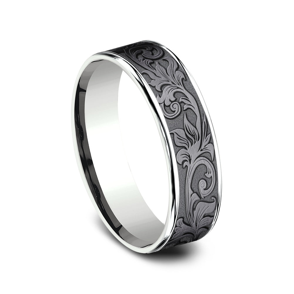 The Prince Men's Wedding Band in 14K White Gold and Tantalum - 6.5mm Width by Ammara Stone