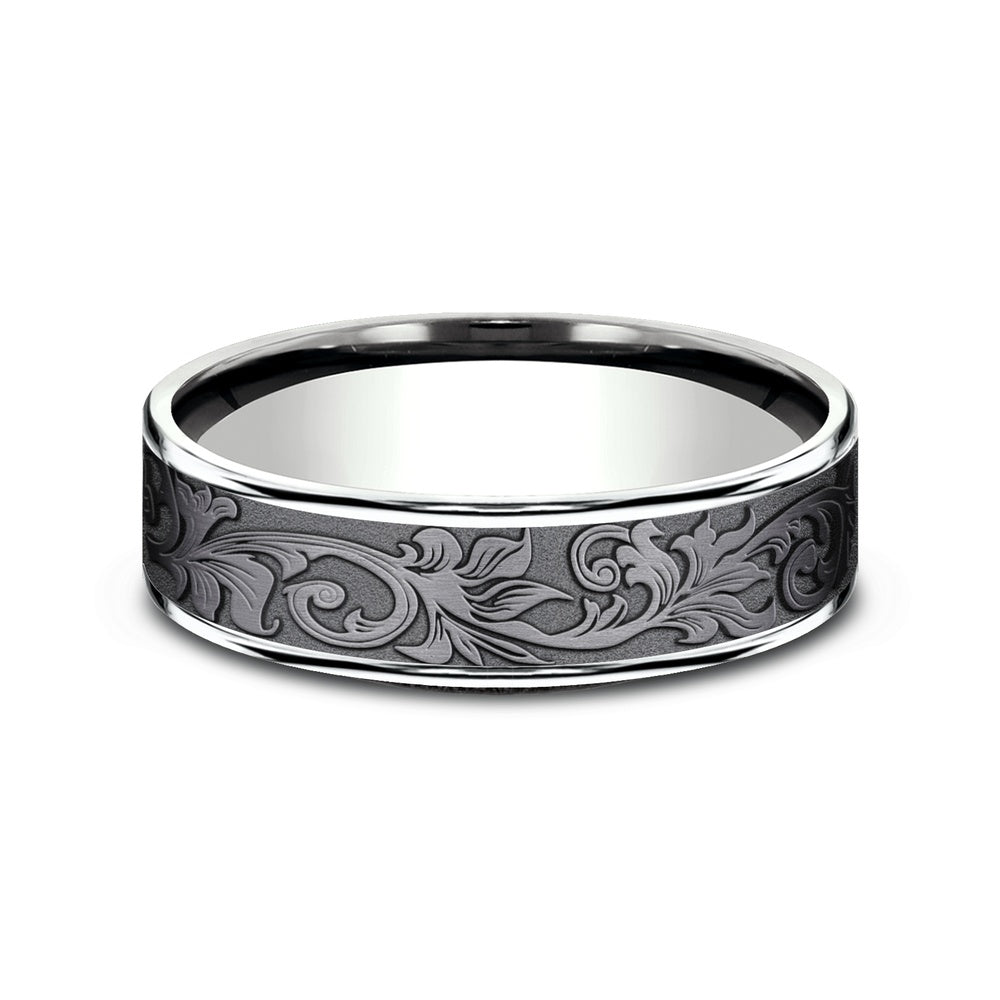 The Prince Men's Wedding Band in 14K White Gold and Tantalum - 6.5mm Width by Ammara Stone