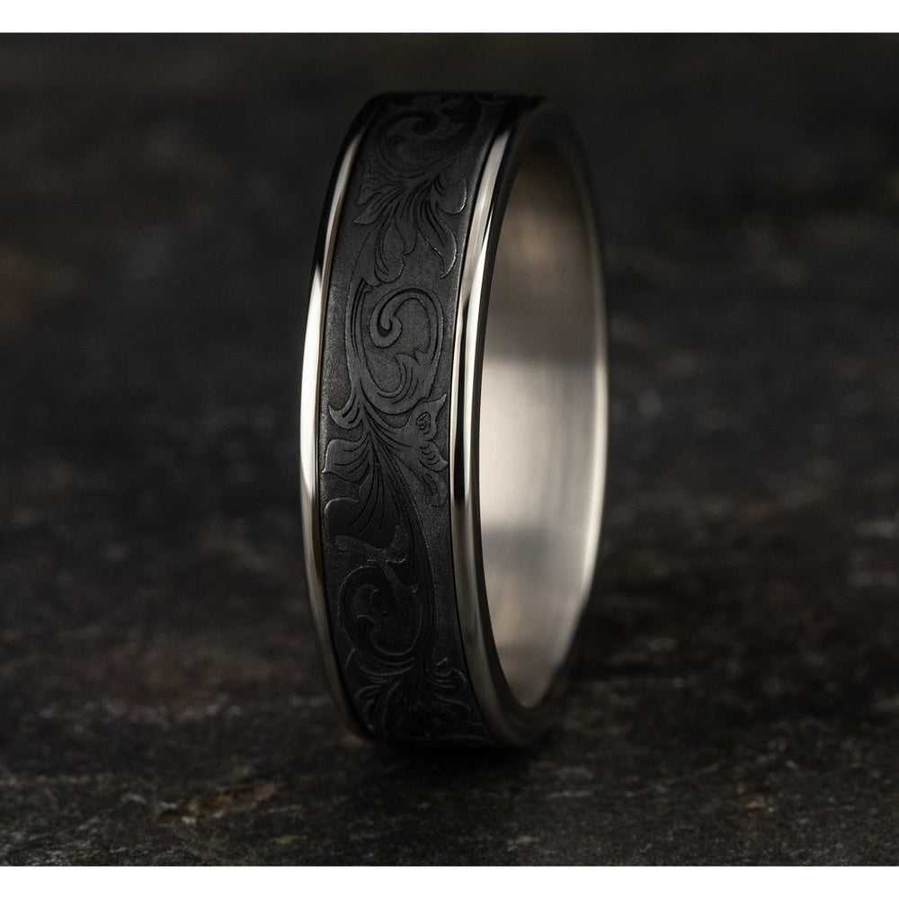 The Prince Men's Wedding Band in 14K White Gold and Tantalum - 6.5mm Width by Ammara Stone