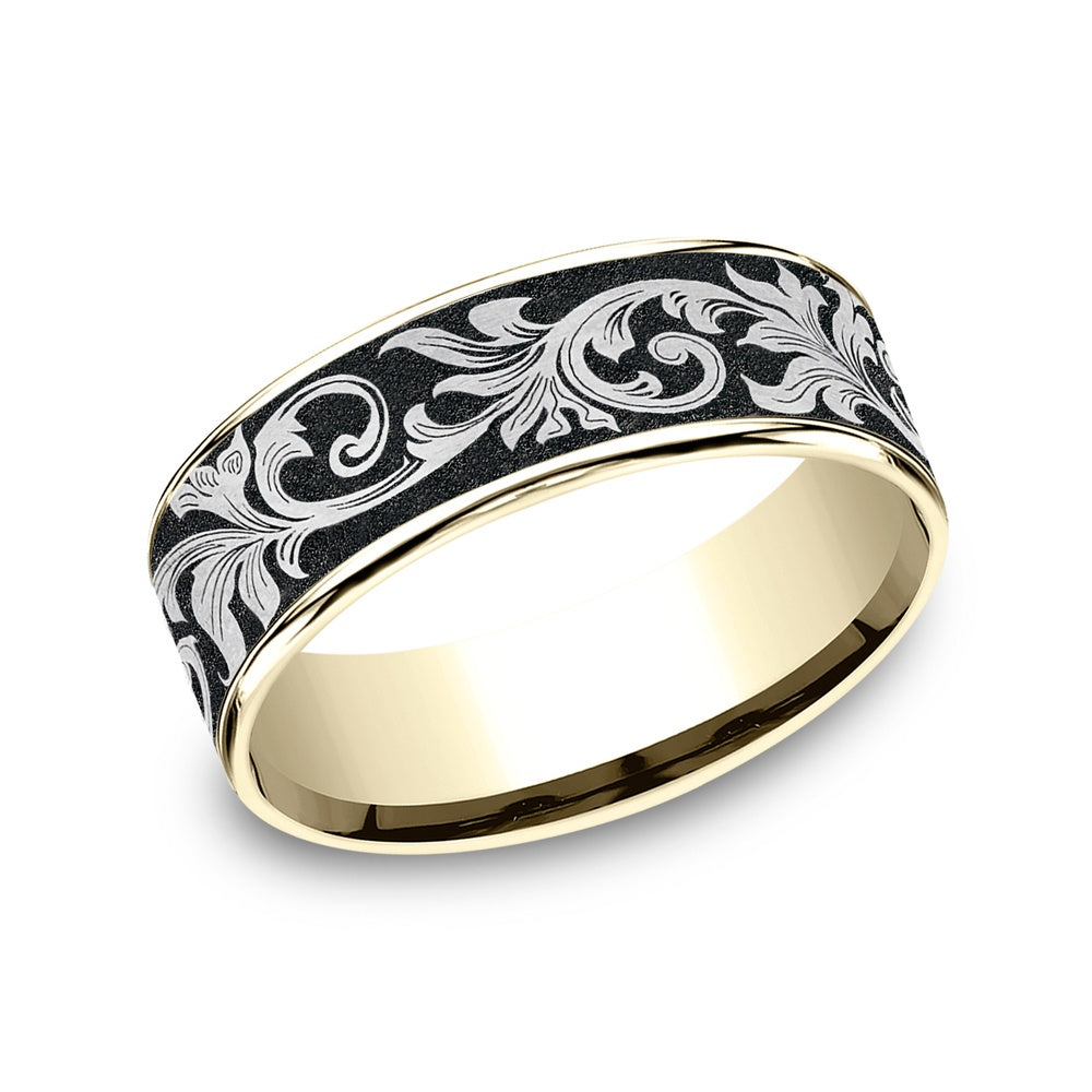 The Prince Men's Wedding Band in 14K Yellow Gold and Grey/Black Titanium - 7.5mm Width by Ammara Stone