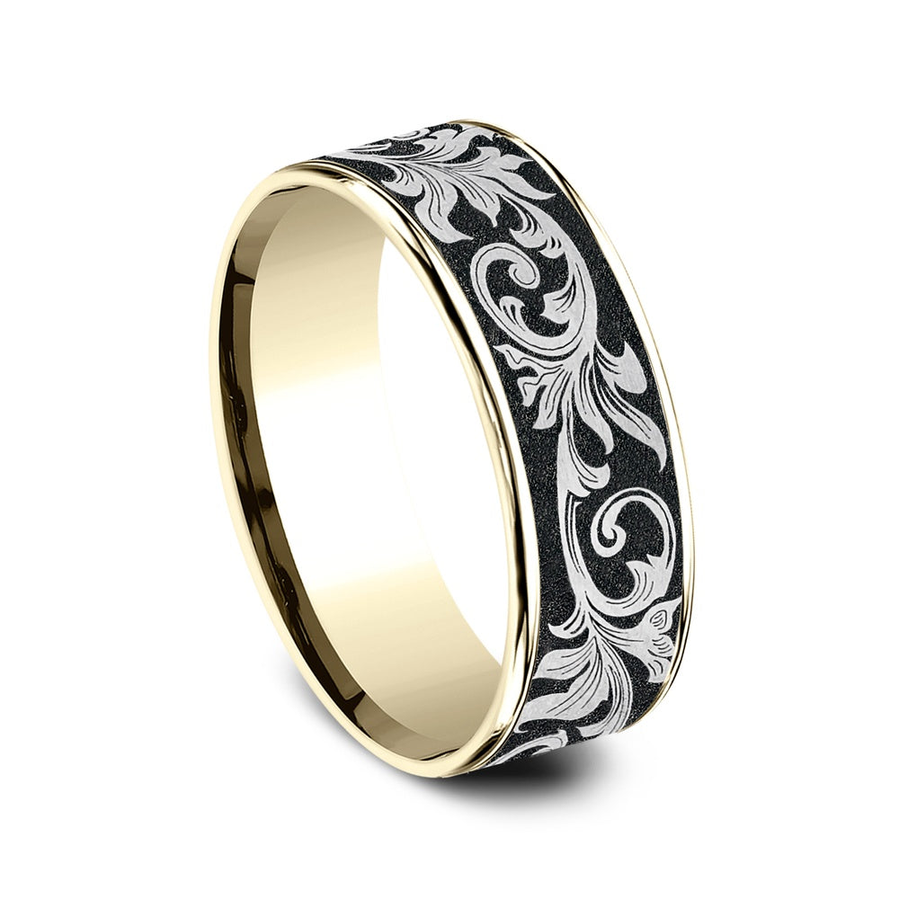 The Prince Men's Wedding Band in 14K Yellow Gold and Grey/Black Titanium - 7.5mm Width by Ammara Stone