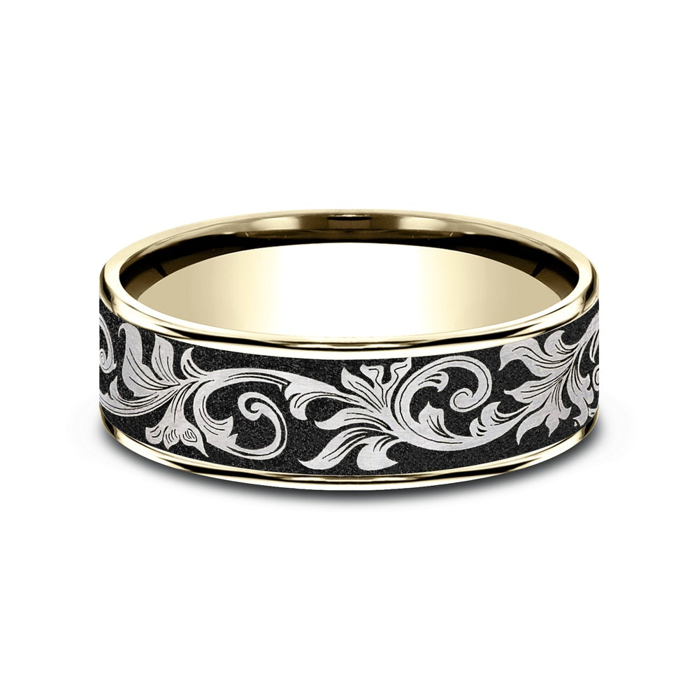 The Prince Men's Wedding Band in 14K Yellow Gold and Grey/Black Titanium - 7.5mm Width by Ammara Stone