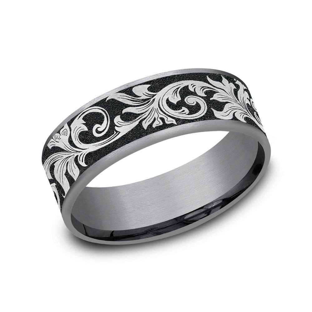 The Prince Men's Wedding Band in Grey Tantalum and Grey/Black Titanium - 7.5mm Width by Tantalum