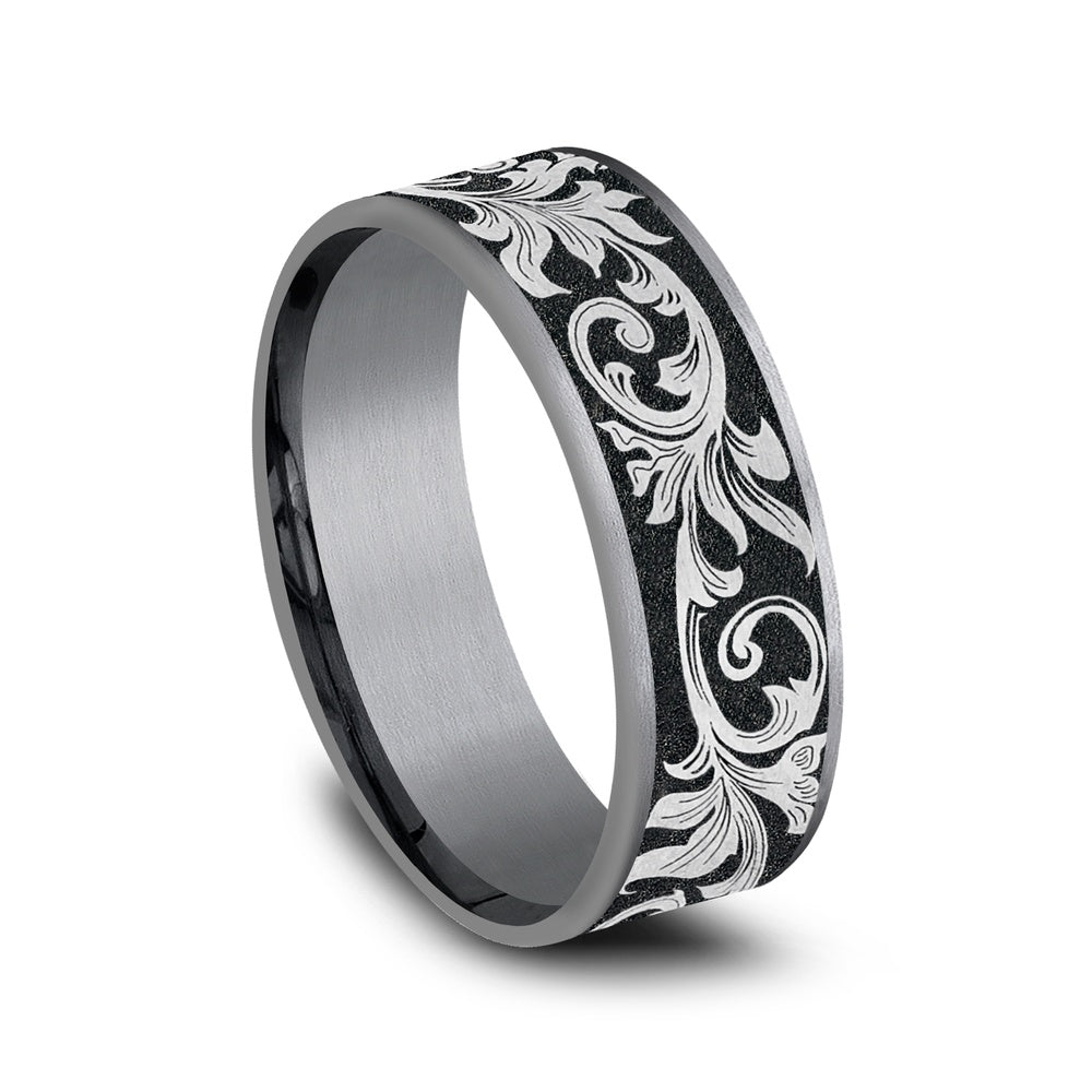 The Prince Men's Wedding Band in Grey Tantalum and Grey/Black Titanium - 7.5mm Width by Tantalum