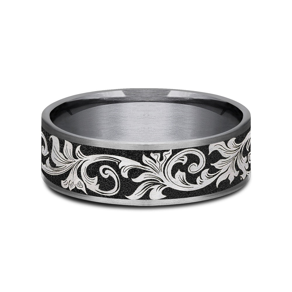The Prince Men's Wedding Band in Grey Tantalum and Grey/Black Titanium - 7.5mm Width by Tantalum