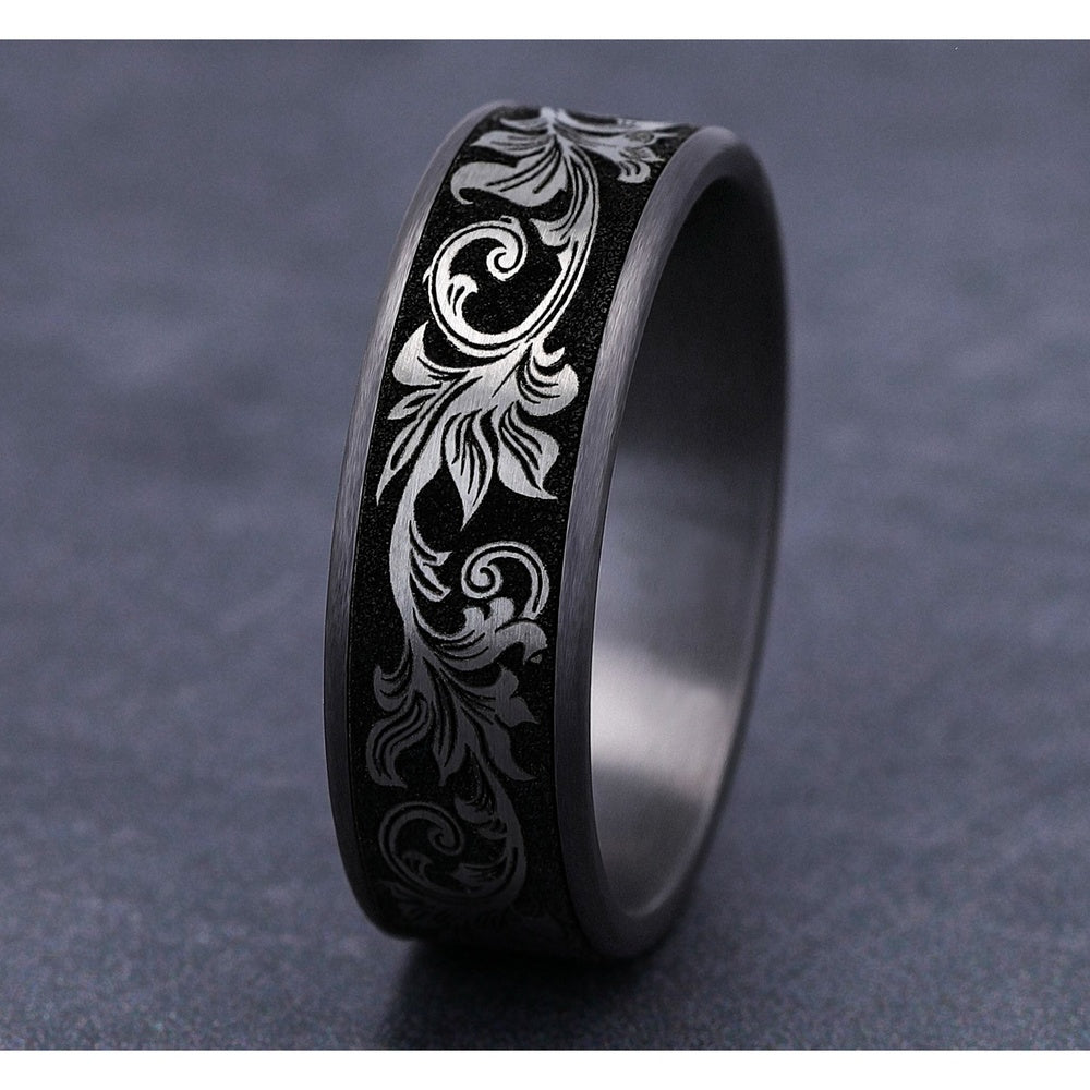 The Prince Men's Wedding Band in Grey Tantalum and Grey/Black Titanium - 7.5mm Width by Tantalum