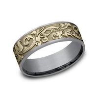 The Prince Men's Wedding Band in Grey Tantalum and Yellow Gold - 7.5mm Width by Ammara Stone