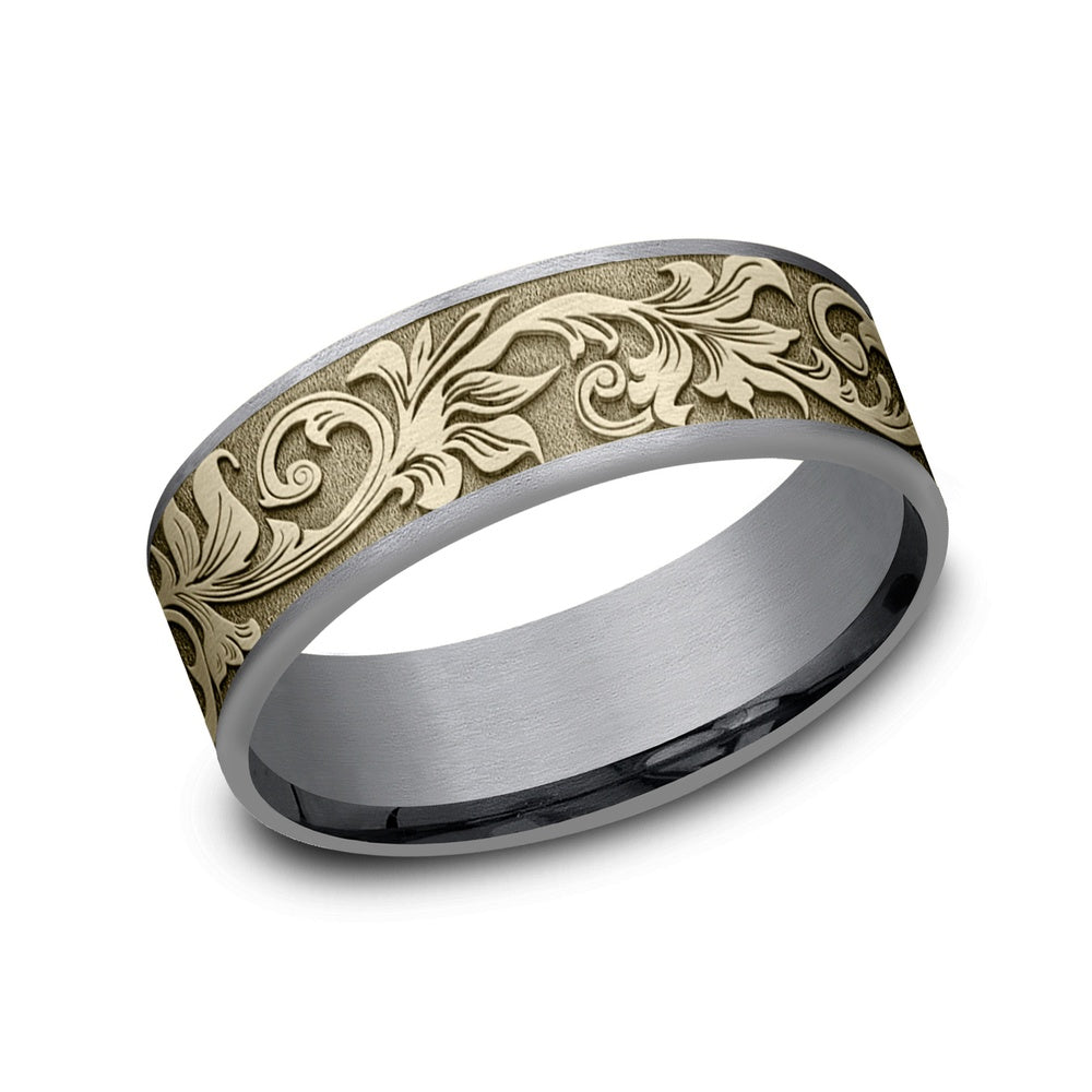 The Prince Men's Wedding Band in Grey Tantalum and Yellow Gold - 7.5mm Width by Ammara Stone