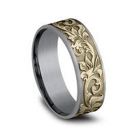 The Prince Men's Wedding Band in Grey Tantalum and Yellow Gold - 7.5mm Width by Ammara Stone