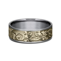 The Prince Men's Wedding Band in Grey Tantalum and Yellow Gold - 7.5mm Width by Ammara Stone