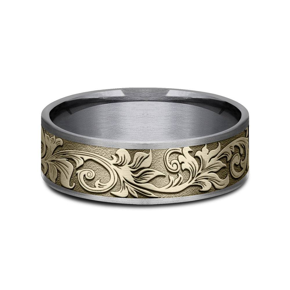 The Prince Men's Wedding Band in Grey Tantalum and Yellow Gold - 7.5mm Width by Ammara Stone