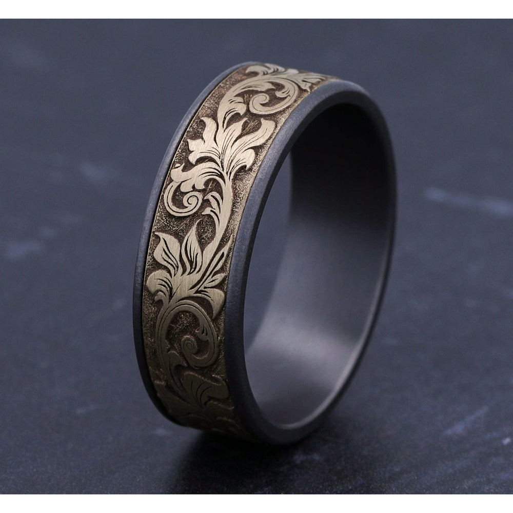 The Prince Men's Wedding Band in Grey Tantalum and Yellow Gold - 7.5mm Width by Ammara Stone