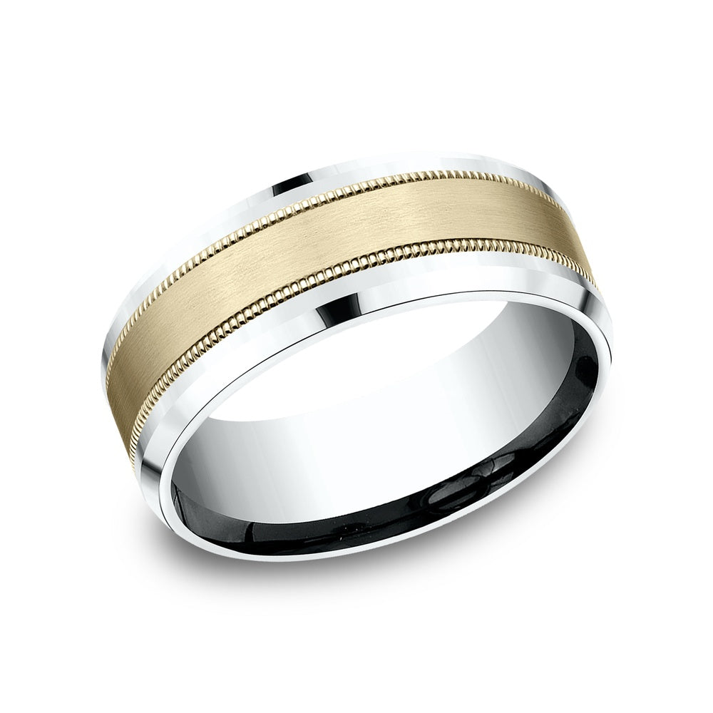 The Professor Men's Wedding Band in 14K White and Yellow Gold - 8mm Width by Benchmark