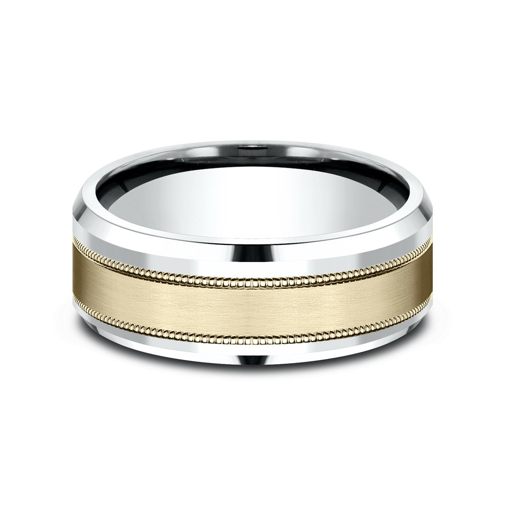 The Professor Men's Wedding Band in 14K White and Yellow Gold - 8mm Width by Benchmark