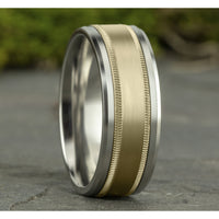 The Professor Men's Wedding Band in 14K White and Yellow Gold - 8mm Width by Benchmark