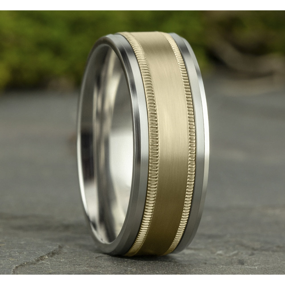 The Professor Men's Wedding Band in 14K White and Yellow Gold - 8mm Width by Benchmark