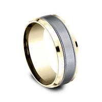 The Professor Men's Wedding Band in 14K Yellow Gold and Grey Tantalum - 8mm Width by Ammara Stone