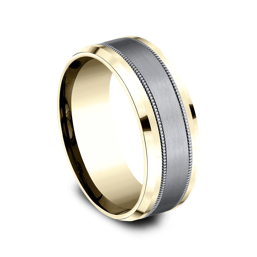 The Professor Men's Wedding Band in 14K Yellow Gold and Grey Tantalum - 8mm Width by Ammara Stone