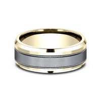 The Professor Men's Wedding Band in 14K Yellow Gold and Grey Tantalum - 8mm Width by Ammara Stone