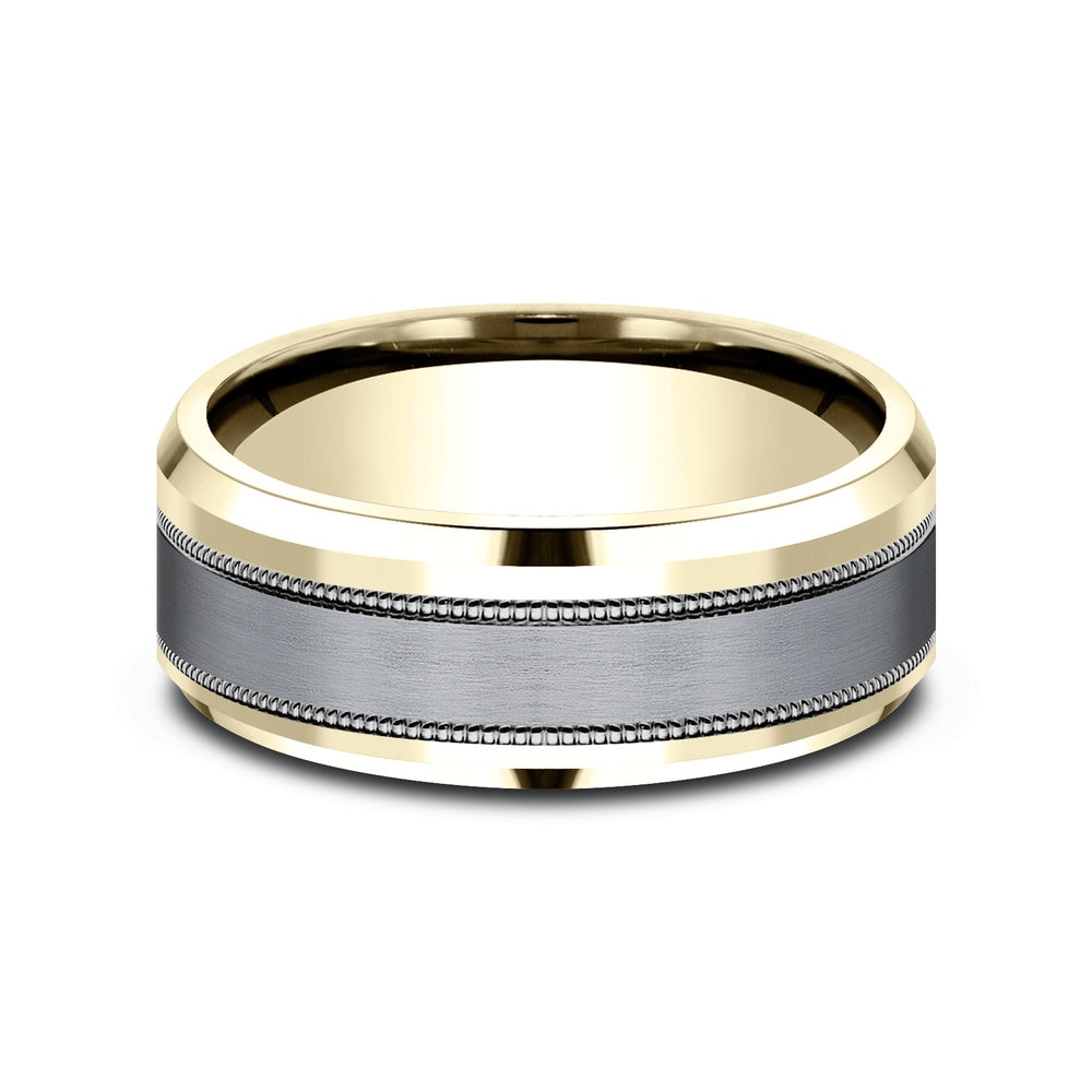 The Professor Men's Wedding Band in 14K Yellow Gold and Grey Tantalum - 8mm Width by Ammara Stone