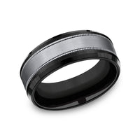 The Professor Men's Wedding Band in Black Titanium and Grey Tantalum - 8mm Width by Tantalum