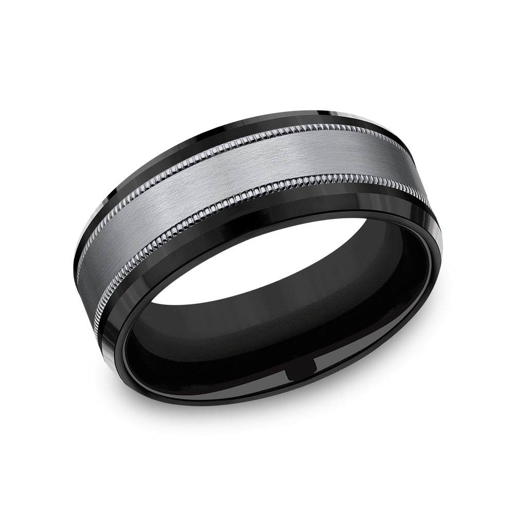 The Professor Men's Wedding Band in Black Titanium and Grey Tantalum - 8mm Width by Tantalum