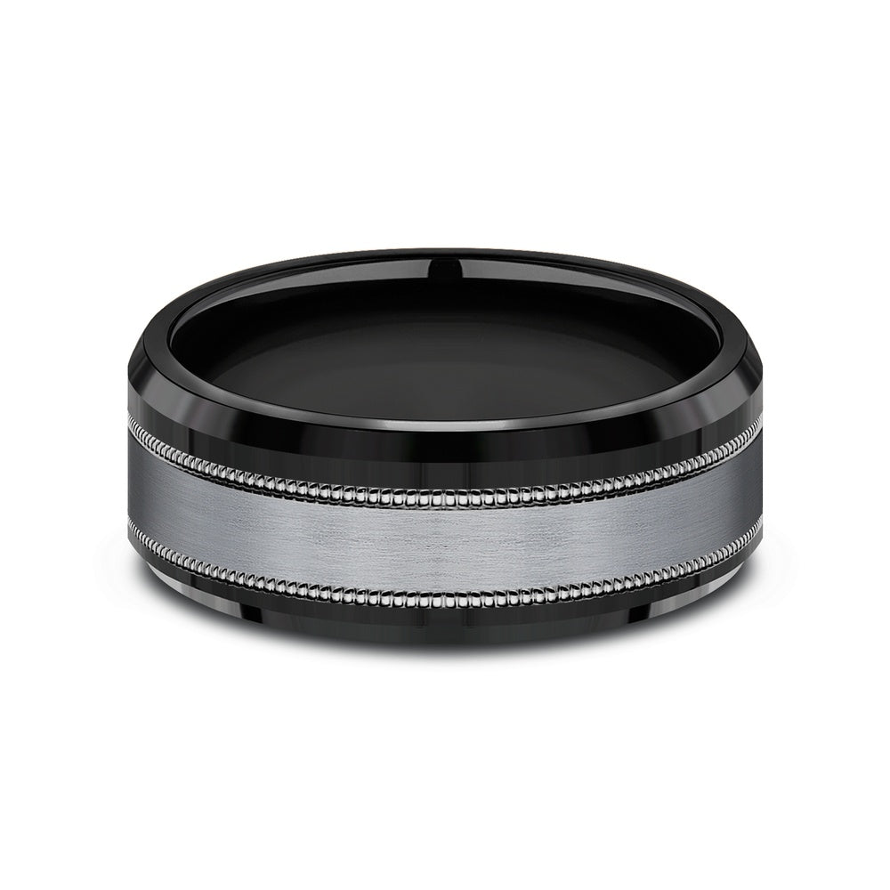 The Professor Men's Wedding Band in Black Titanium and Grey Tantalum - 8mm Width by Tantalum
