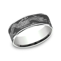 The Protector Men's Wedding Band in 14K White Gold and Darkened Tantalum - 7.5mm Width by Ammara Stone