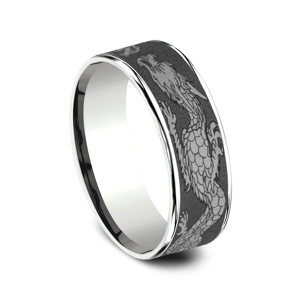 The Protector Men's Wedding Band in 14K White Gold and Darkened Tantalum - 7.5mm Width by Ammara Stone
