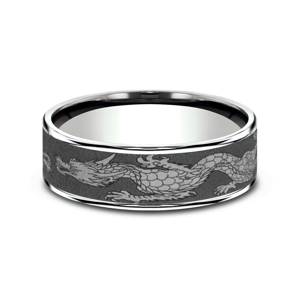 The Protector Men's Wedding Band in 14K White Gold and Darkened Tantalum - 7.5mm Width by Ammara Stone
