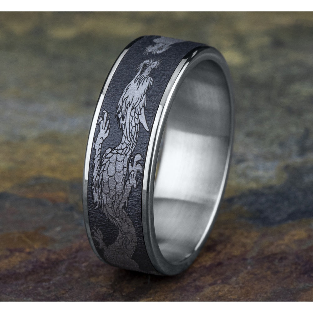 The Protector Men's Wedding Band in 14K White Gold and Darkened Tantalum - 7.5mm Width by Ammara Stone