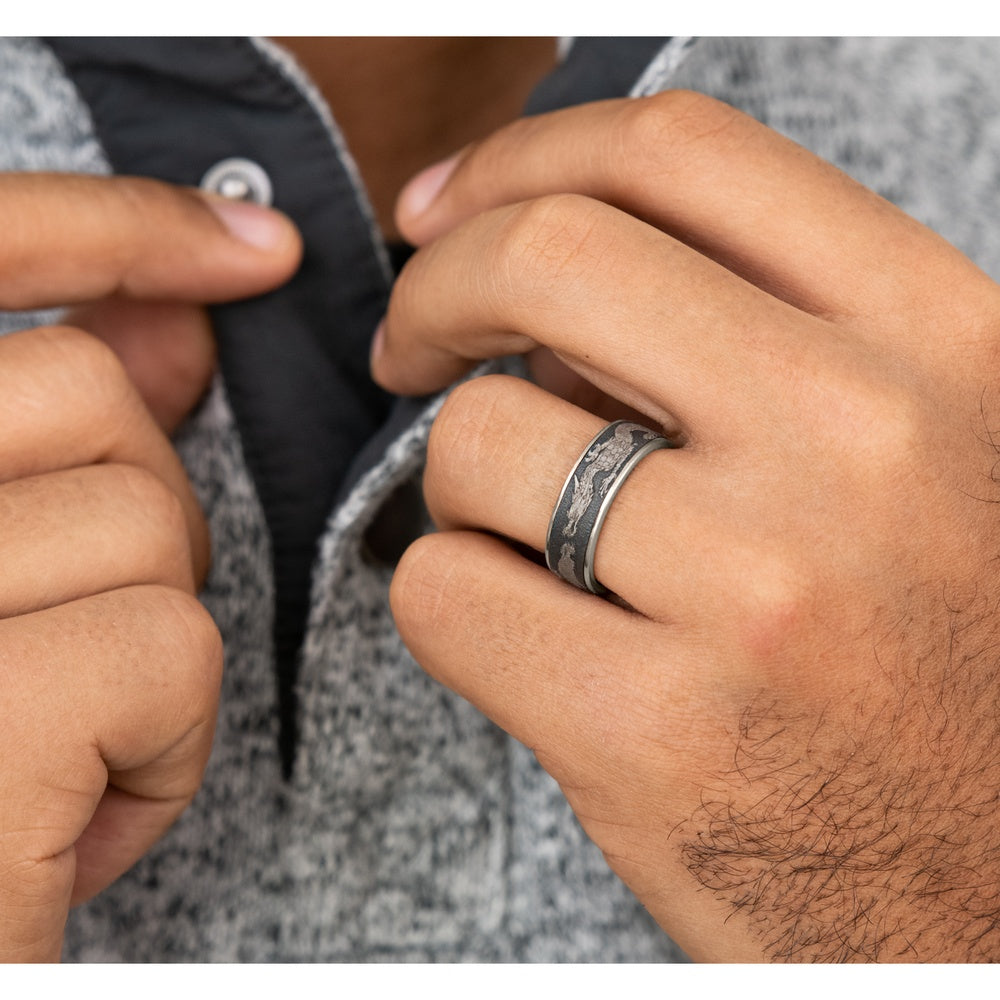 The Protector Men's Wedding Band in 14K White Gold and Darkened Tantalum - 7.5mm Width by Ammara Stone