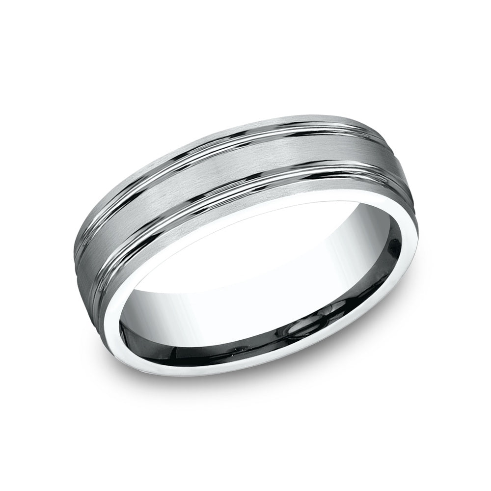 The Pulse Men's Wedding Band in 14K White Gold - 6.5mm Width by Benchmark
