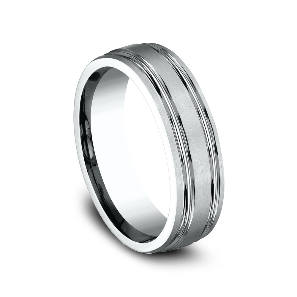 The Pulse Men's Wedding Band in 14K White Gold - 6.5mm Width by Benchmark