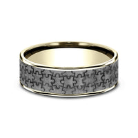 The Puzzle Men's Wedding Band in 14K Yellow Gold and Grey Tantalum - 7.5mm Width by Ammara Stone