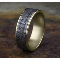 The Puzzle Men's Wedding Band in 14K Yellow Gold and Grey Tantalum - 7.5mm Width by Ammara Stone