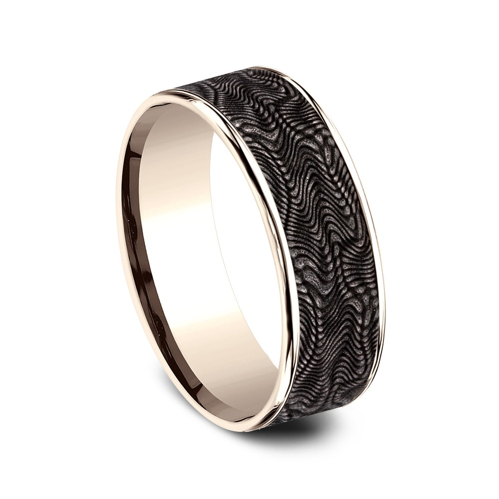 The Python Men's Wedding Band in 14K Rose Gold and Grey Tantalum - 7.5mm Width by Ammara Stone